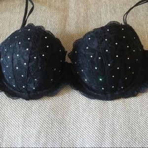 NWOT PINK Black Rhinestone PushUp Bra